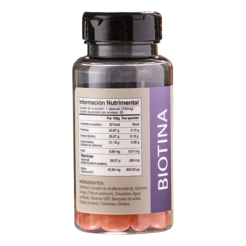 Biotina 30 Cáps. De 700 Mg Cu Suplemento Sabor Sin