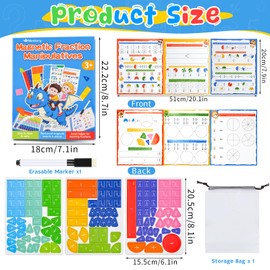 Meetory Magnetic Fraction Playbook - Magnetic Fraction Demonstration Book, Montessori Math Manipulatives Kit, Homeschool Classroom Fraction Puzzles and Games