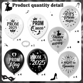 HOWAF Prom Decorations 2025 Silver Black, 28pcs Prom Balloons Latex prom Night Graduation Balloons Grad Balloons 2025 Decorations Graduation Decorations 2025