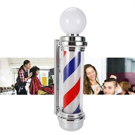 Gdrasuya10 Barber Pole Light LED Red White Blue Stripes Rotating Metal Hair Salon Shop Salon Barbershop Rotating Lamp Wall Mount Light (32 inch)