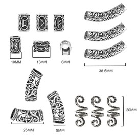 Pamtns 48 Pieces Beard Beads Viking Beard Beads Viking Rune Beard Beads Antique Nordic Hair Tube Beads Dreadlocks Beads Braiding Rune Beads for Hair Braiding
