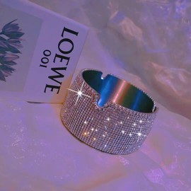 Mai Gu Chan Silver Ashtray Glitter Ashtray Sparkle Ashtray Diamond Bling Ashtray Rhinestone Ashtray for Home Office Indoor Outdoor Patio Use