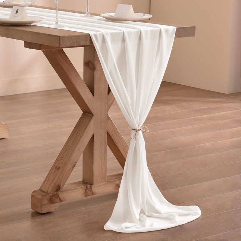 Socomi Socomi Ivory White Chiffon Table Runner Easter Spring Boho
