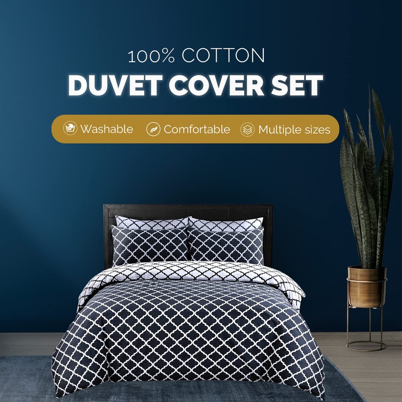 DTEX HOMES 100% Cotton Duvet Cover Set Printed Reversible Duvet