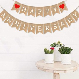 SWSATYW Burlap Happy Anniversary Banner Party Bunting Garland Wedding Decoration Supplies