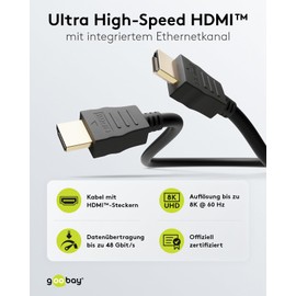 goobay 58265 Ultra High Speed HDMI Cable with Ethernet, 48 Gbit/s - HDMI - Ultra HD up to 8K @ 60Hz - Ultra HD, HDR, HEC, 3D, eARC, HDCP, Ethernet - 3 m