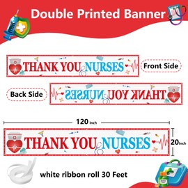Arosche Nurse Appreciation Week Decorations Banner 120" x 20" Thank You Nurses Medical Heart Needle Seasonal Holiday Party Decorations for Indoor Outdoor Hospital Doctor Nursing Party Decorations