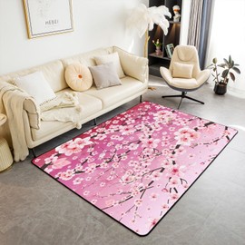 Cherry Blossoms Living Room Rugs 3x5 Japanese Style Living Room Rugs Sakura Flower Area Rug Gradient Pink Decorative Carpet for Boys Girls Kids Adults