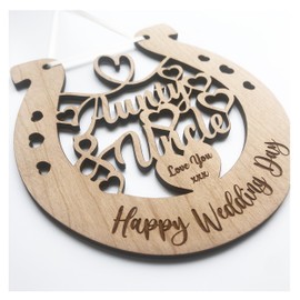 Lucky Wedding Wooden Horseshoe For The Bride And Groom To Remember Their Special Day For Years To Come (Aunty & Uncle Design)