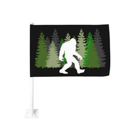 Sasquatch Bigfoot Trees Forest Car Flags, 18x12 Inch Window Clip Flag, Polyester Uv Protection Vivid Color And Fade, Double Sided Flag For Car