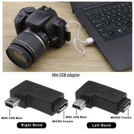 ECSiNG Pack of 2 Mini USB 5-Pin Male to Micro USB Female Adapter 90 Degree Left Right Angled Charging and Data Transfer Plug Converter Adapter