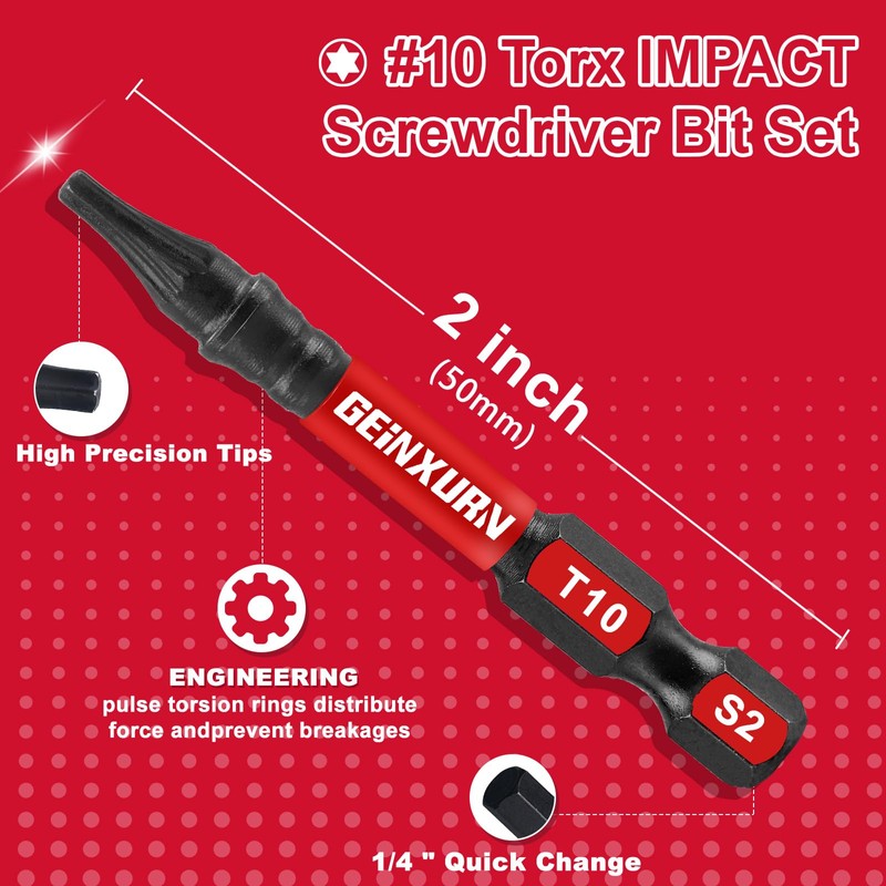 Geinxurn 30 Pieces T10 Impact Tough Magnetic Screwdriver Bit Set,