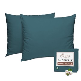 Pizuna Cotton Pillowcases, 70 x 90 cm, Pack of 2, Peacock Blue, 400 Thread Count, 100% Long Staple Cotton Soft Satin Pillowcase