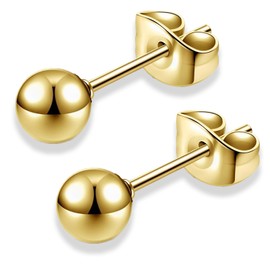 swars Round Ball Earrings, Silver, Men's, Women's, Unisex, Simple, Round Ball Earrings, For Both Ears, 2 Pairs, Stainless Steel, No Gemstone