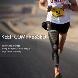 Custom Factory Long Full Copper High Quality Knee Brace Nylon Sports Compression Breathable Non Slip Spandex Gym Knee SupportSize: L