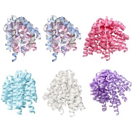 JILLSON & ROBERTS Self-Adhesive Curly Bows Gift Wrap Accessory, Pastel Silver Glitter/Lavender/Pastel Blue/White/Pink, 6-Count, Pastel