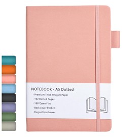 Beinushor Bullet Dotted Journal, A5 Hardcover Bullet Dotted Journal mit Dickem Premium 100 GSM Papier, 192 Seiten, Innentasche, Gummiband, Kunstlederbezug, 14,5 x 21,3 cm (Rosa)