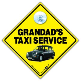 Grandad's Taxi Car Sign, Suction Cup Car Window Sign For Grandads, London Black Cab Taxi Sign 14cm x 14cm