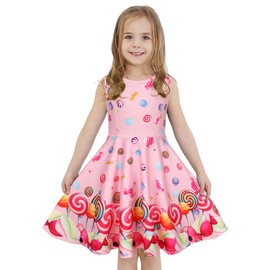 LaBeca Girls Lollipop Printed Birthday Party Play Sleeveless Pink Dress Lollipop M