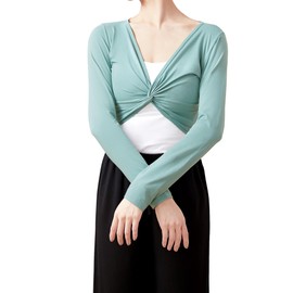 Lovdaswi Cotton Women Ballet Wrap Top Crop Dance Cover up Bean Green XX-Large