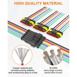 NAOEVO 6 Pin Connector Waterproof，16 AWG 6 Wire Connectors, Automotive Electrical Connectors Male And Female Way With Heat Shrink Tubing For Car Truck Boat Wire Connection, 6 Kits