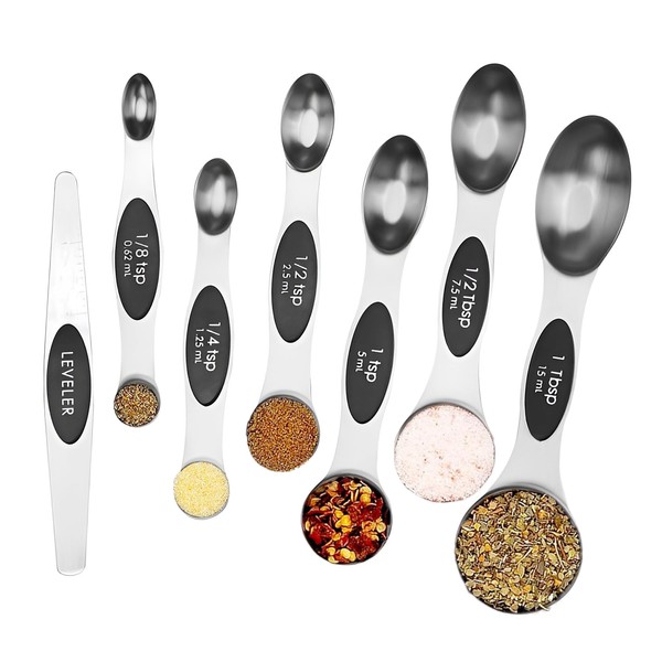 Magnetic Measuring Spoons Set of 7 Stainless Steel Stackable Dual