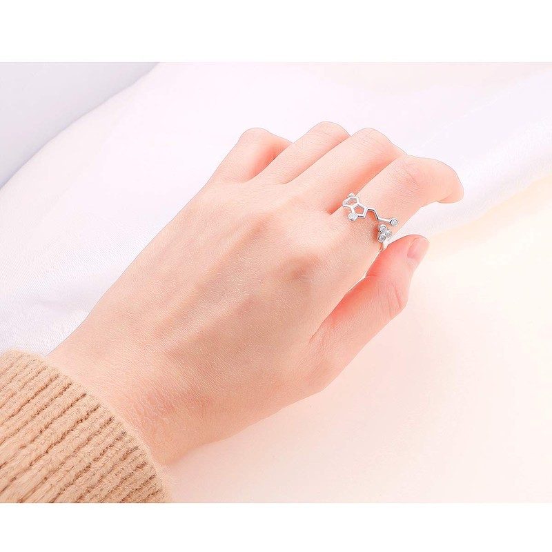 JZMSJF 925 Sterling Silver Serotonin Ring Molecule Chemistry Jewelry Size