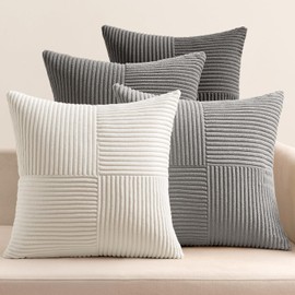 EMEMA Corduroy Cushion Cover, Set of 4, Patchwork Cushion Cover, 40 x 40 cm, Decorative Cushion Sofa Cushion, Corduroy Decorative Cushion for Sofa, Armchair, Home, Bedroom, Grey Series