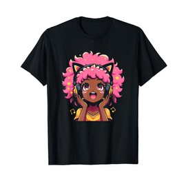 Anime and Music Black Girl Anime Merch Afro African American T-Shirt