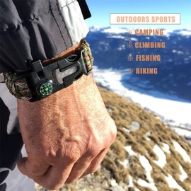 2 Pack Adjustable Paracord Bracelets Kit Ourtdoor Survival Bracelets Gift with Firestart Whistle Loudest Camping Compass