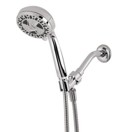 Aqua Vista 4.5-in. Polished Handheld Shower Head with 6 Spray Settings 8264211, Hand Held Shower Head with Long Hose Works as Spa Shower Head and Massage Shower Head, High Pressure Shower Head