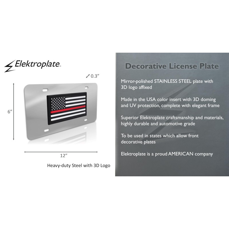 Elektroplate Firefighter Thin Red Line USA Flag All-Metal Stainless Steel