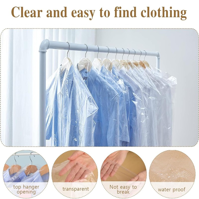 Plastic Clothes Covers 30 Pack - 39.4 Inch (60x100cm) Hanging