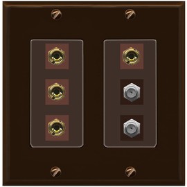 RiteAV 4 Port Banana 2 Speaker Binding Post 2 Coax Wall Plate - 2 Gang [Brown/Brown]