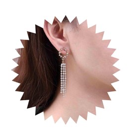 Inilbran Boho Rhinestone Earrings Gold Long Crystal Chain Earrings Long Tassel Crystal Drop Earrings Vintage CZ Tassel Chain Earrings Wedding Crystal Chain Earrings Jewellery for Women and Girls,