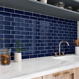 Wallercity Navy Blue Peel and Stick Backsplash 3D Art Self Adhesive Wall Stickers for Kitchen Bathroom 10-Sheets Vinyl Wall Tiles Waterproof Stick on Tile Peel and Stick Subway Tiles for Shower Room