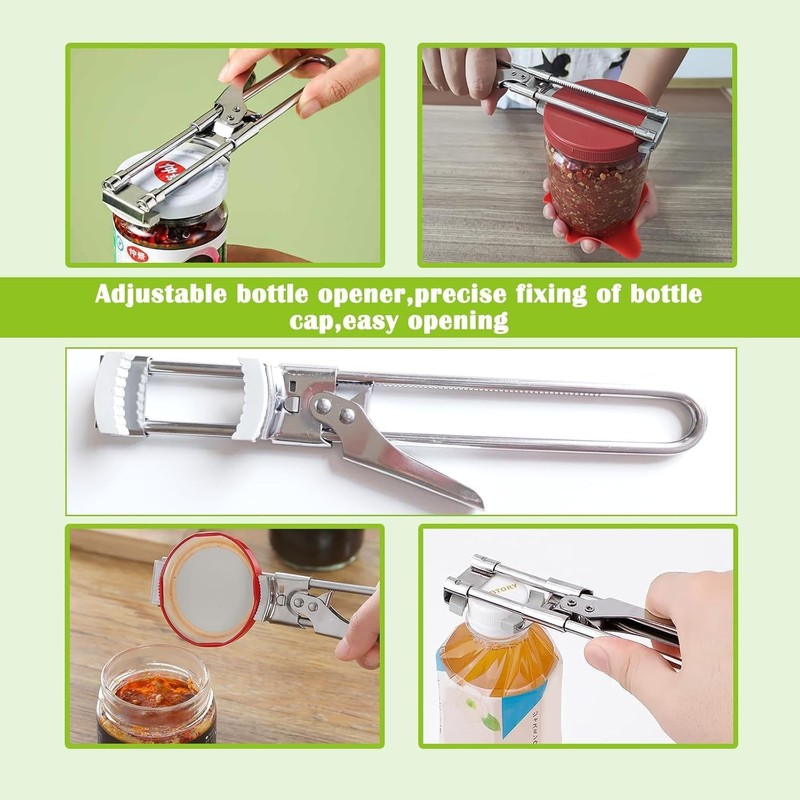 2-Pack Adjustable Stainless Steel Jar Opener, Multifunctional Jar Opener for