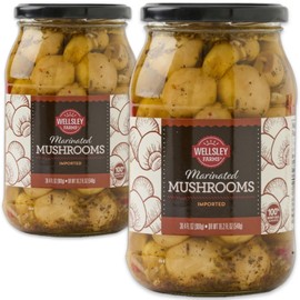 Wellsley Farms Marinated Mushrooms 30.36 oz (Pack of 2) – Extra Large Club Size Jars - Perfectly Seasoned, Ideal for Salads, Pasta, Hors d'oeuvres | Imported from Poland