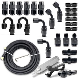 Medoon 6AN PTFE Fuel Line Kit, Nylon Stainless Steel Braided Fuel Hose, LS Swap EFI E85 Injection Fuel PTFE Fitting 3/8" 26FT