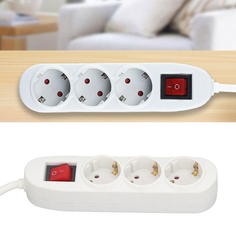European Power Strip 3 Way ABS and Copper Multiple Outlet