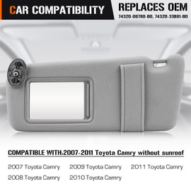 Left Driver & Right Passenger Sides Sun Visor Without Light for Toyota Camry Without Sunroof 2007 2008 2009 2010 2011 Gray Sunvisor Replacement 74310-06750-E0, 74320-06780-B0