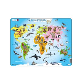 Larsen A34 Animals of the World Jigsaw Puzzle for Younger Children Ages 4+, English Edition - 28 Pieces | Children Development Puzzle for Boys & Girls| Boxless Tray & Frame Included