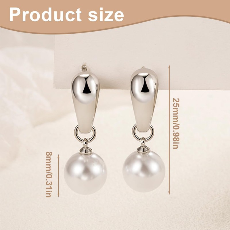 EIHI 1 Pair Silver Pearl Earrings with Simple Design and