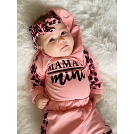 MINIFEIKO Baby Girl Outfits Infant Hoodie Romper Long Sleeve Top Leopard Pants 2Pcs Mamas Sweatsuit Mini Fall Autumn Winter Spring Clothes Set 0-3 Months Pink