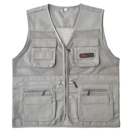 Kayiyasu Men's Vest, Mesh Photographer, For Fishing, Work, Multi Pockets, Multi-functional, Breathable, Lightweight, Quick Drying, Outdoors, Mountain Climbing, Fishing, Trekking, gray, 2 XL