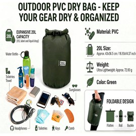 Bolsa Seca Al Aire, Bolsa de Almacenamiento PVC Plegable 5L 20L 50L con Hebilla de Montañismo para Acampar Ciclismo de Playa de Senderismo