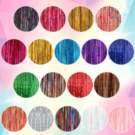 FEBSNOW 47 Inches Tinsel Hair Extension with Tool 3600 Strands 18 Mixed Colors Hair Extension Tinsel Kit Glitter Hair Extensions for Women Girls Hair Accessories for Christmas New Year Cosplay Party