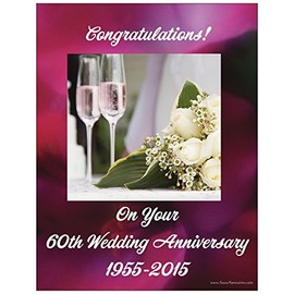 60th Wedding Anniversary Invitations with Champagne Glasses - 50/pk