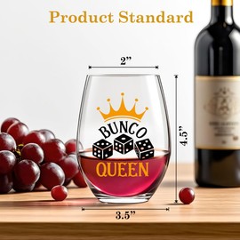 Pishovi Bunco Queen Wine Glass, Bunco Decor and Bunco Gifts for Women, Quiz Night Quencher, Game Night Party Celebration Unique Gifts Idea for Friend Family Board Game Enthusiasts