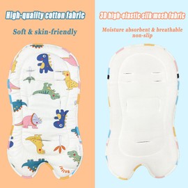 Letton Baby Carriage Cushion, Universal Breathable Baby Stroller Seat Liner, Ultra-Soft Cotton Infant Car Seat Insert Cushion, Toddler Seat Pad Liner for CarSeat, Stroller, High Chair, Dinosaur